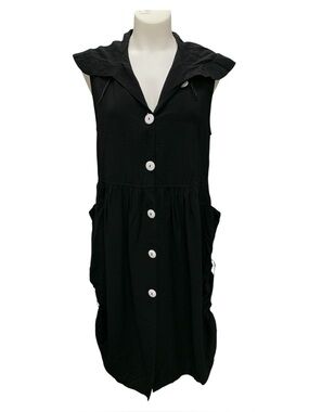 Ic By Connie K Sleeveless Black Button-Front Dress with Notched Collar Size M
